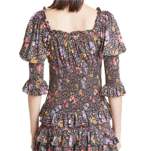 ByTiMo Tuckernuck Small Smocked 3/4 Sleeve Blouse Bright Field Dark Florals - Picture 3 of 10